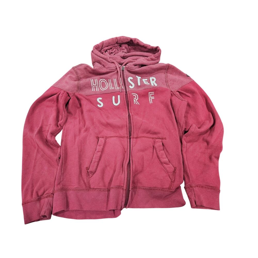 Y2K Style Hollister Surf Zip Hoodie Red Logo Sweatshirt Women L